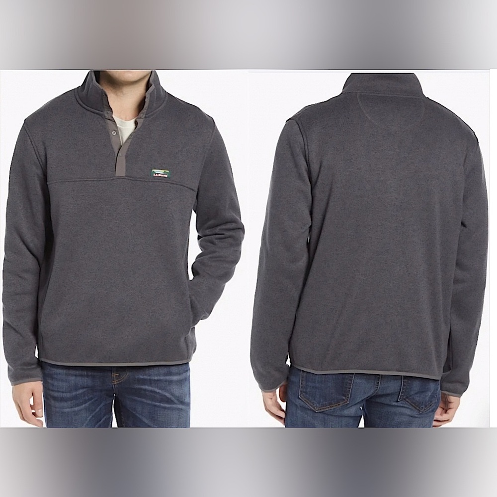 L.L. Bean LG Tall Sweater Grey 1/4 snap Fleece lined Pullover Casual Outdoor